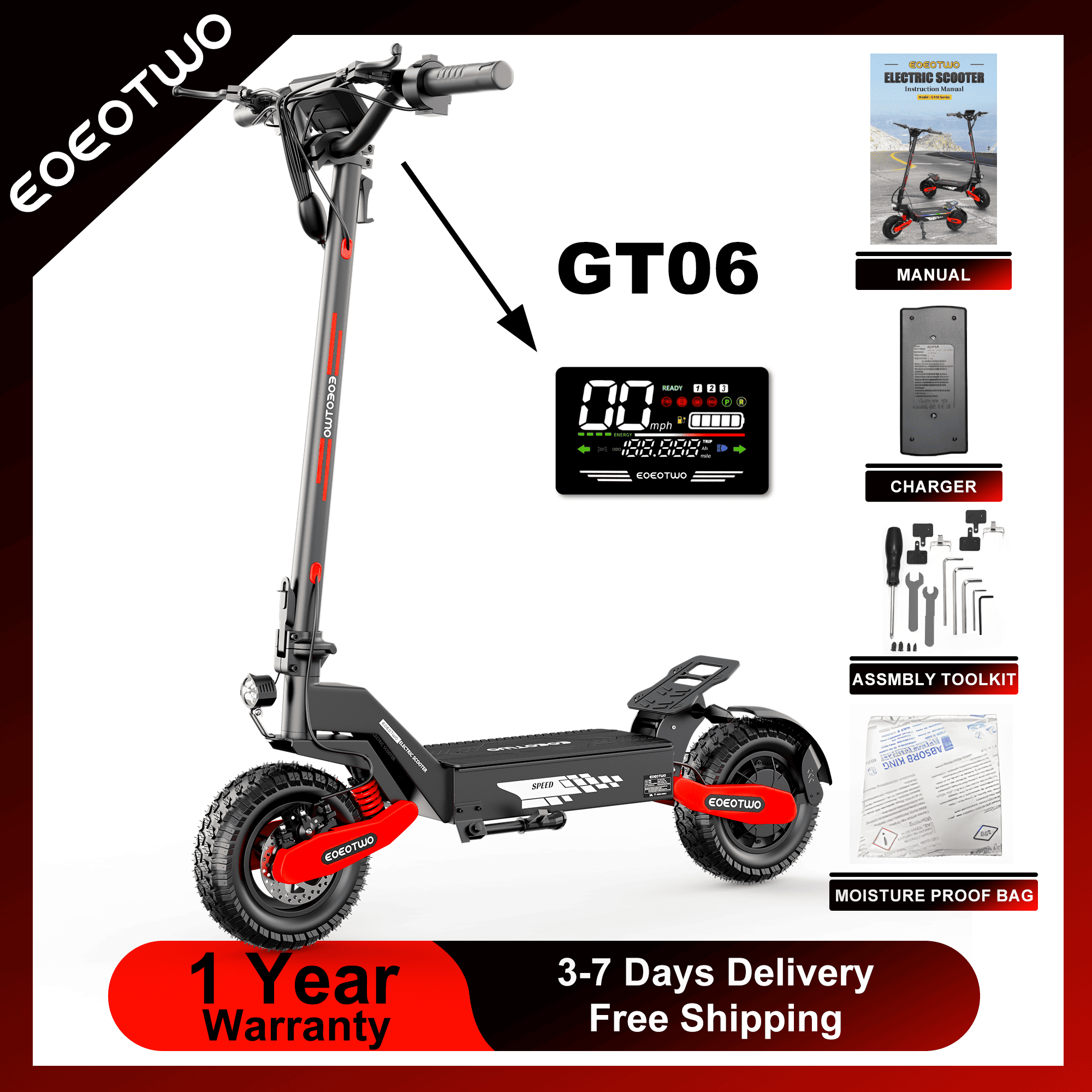 Dual Motor Ebike Kit 2000W - Scooter Elétrico EOEOTWO GT06 para Adultos,