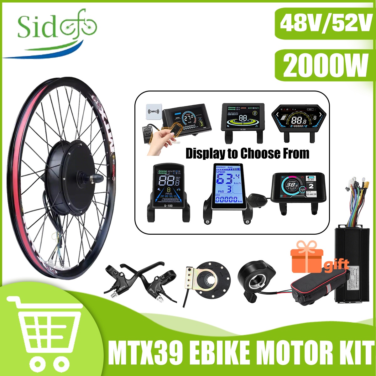 Mtx39 48v/52v 2000w motor de c - Gearless Hub Motor Conversion Kit 2000W With Display avaliação e preço