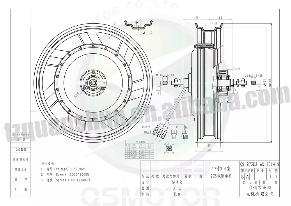 Motor Elétrico Brushless QSMOT - 17 Inch Motorcycle Rim Hub Motor 72V avaliação e preço